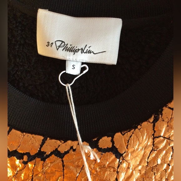 NWT 3.1 Phillip Lim Metallic Futuristic Sweatshirt Cropped Gold Sweater S $395 - Picture 11 of 16